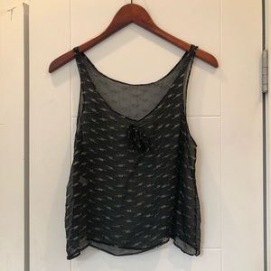 Black Sheer Tank Top with Gold Stitching